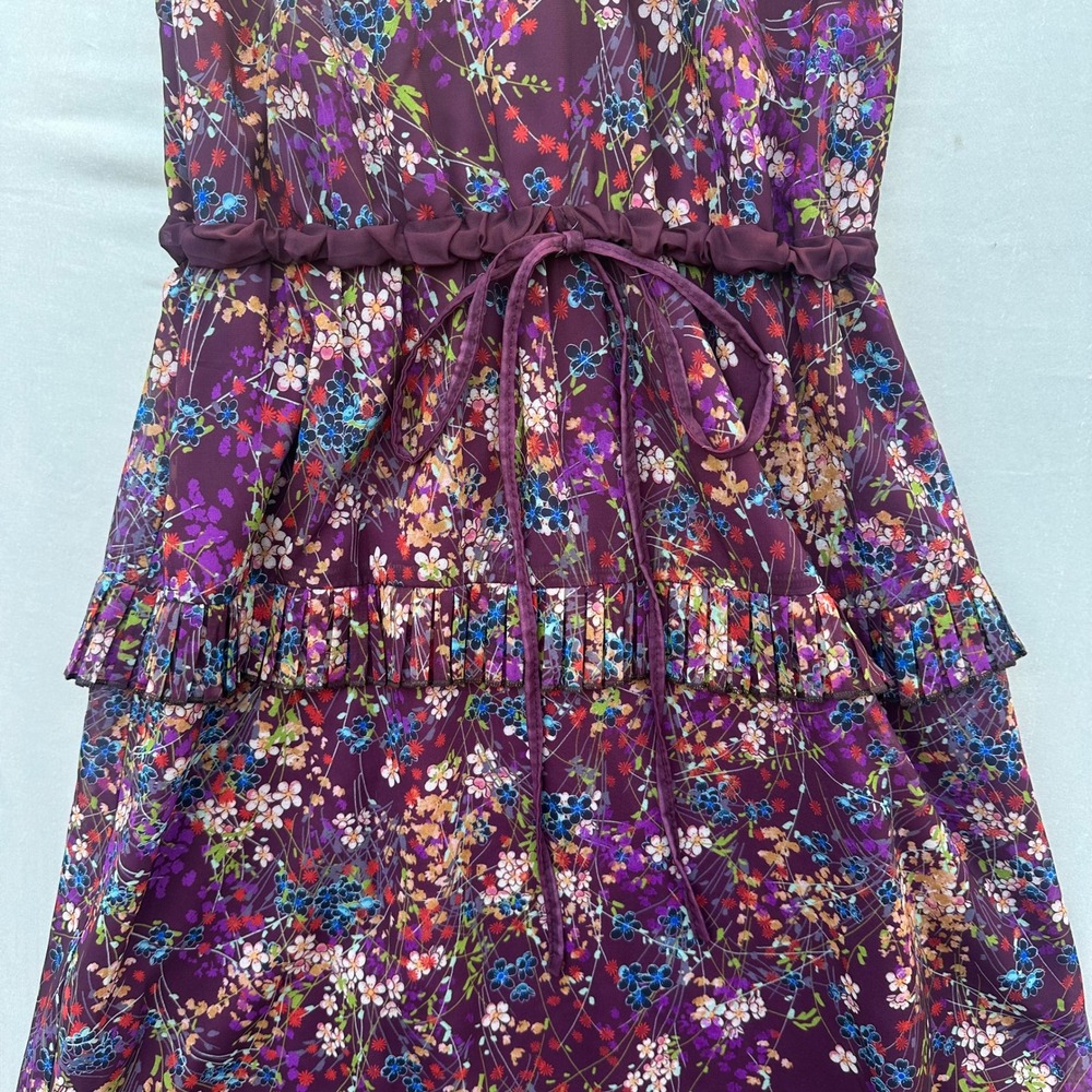 Annah Hariri Womens 34 Purple Floral Maxi Dress Pleated Long Sleeve Modest